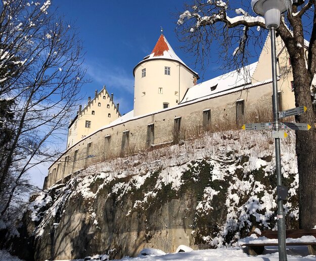 Blick im Baumgarten Füssen auf das Hohe Schloss
