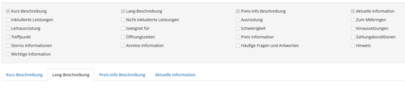 Auf dem Screenshot der Benutzerfläche des feratel WebClients wird angezeigt, welche Beschreibungstexte angelegt und ausgewählt werden können. 