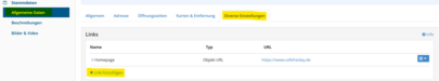 Ein Screenshot der die Oberfläche eines WebClients zeigt, in dem der Bereich für das Verlinken der aktuellen Speisekarten dargestellt wird.