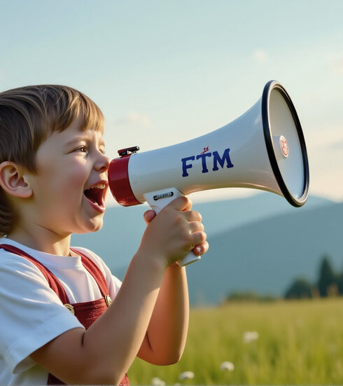 Illustration: Ein Achtung-Verkehrsschild mit einem Jungen, der ein Megaphon in seinen Händen hält
